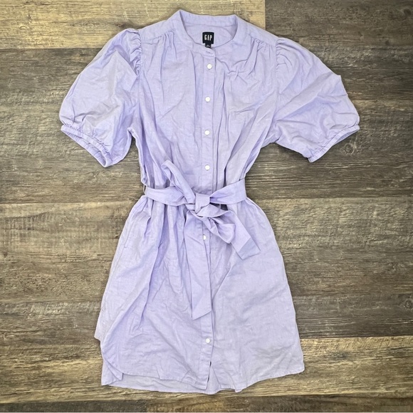GAP Dresses & Skirts - GAP Lavender Tie-Waist Puff Sleeve Mini Dress